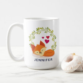 Cute Orange Fox, Red Hearts och en Grönt av andedr Kaffemugg