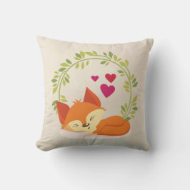 Cute Orange Fox, Red Hearts och en Grönt av andedr Kudde
