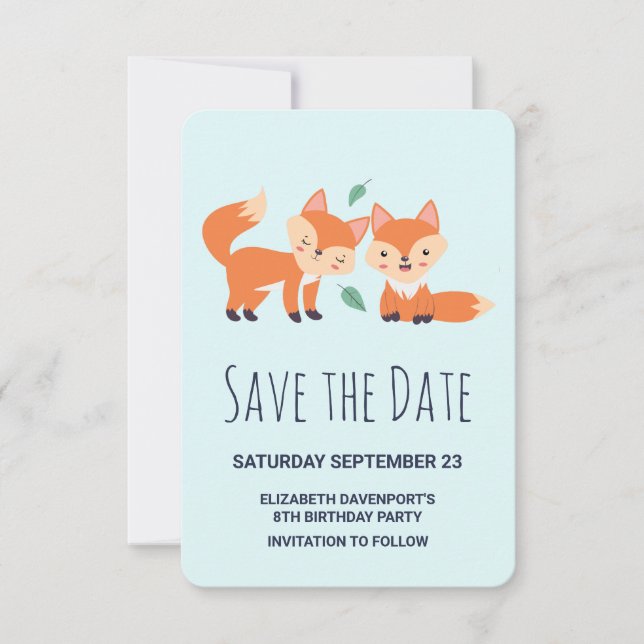 Cute Orange Foxes Birthday Spara Datumet (Framsida)
