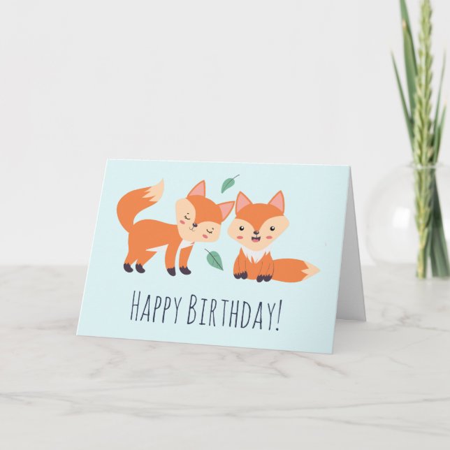 Cute Orange Foxes Graphic Illustration Birthday Kort (Framsida)