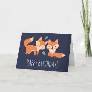Cute Orange Foxes Graphic Illustration Birthday Kort
