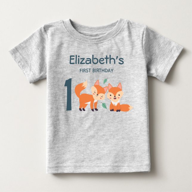 Cute Orange Foxes Graphic Teckning första födelsed T Shirt (Framsida)