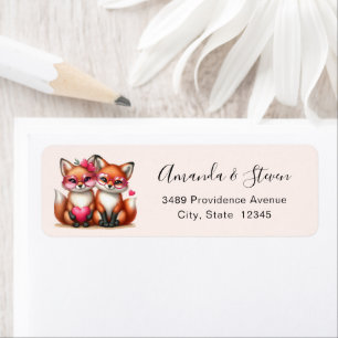 Cute Orange Foxes i Kärlek Adress Returadress Etikett