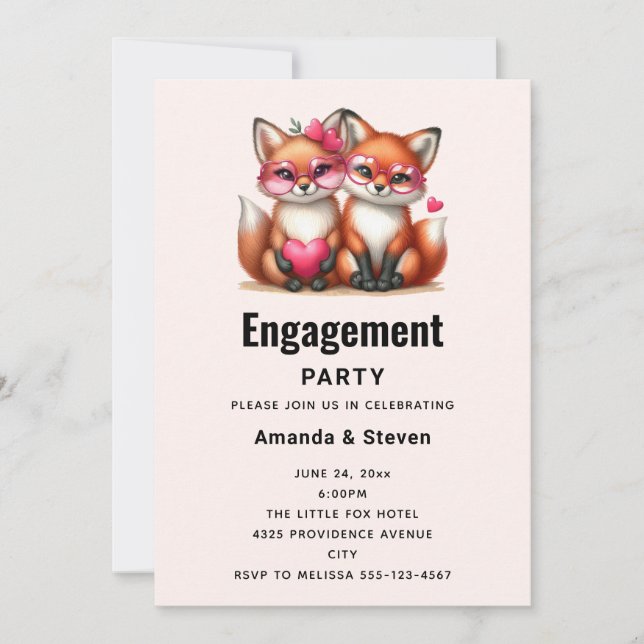 Cute Orange Foxes i Kärlek Förlovningsfest Inbjudningar (Framsida)