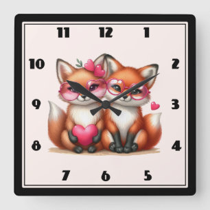 Cute Orange Foxes i Kärlek Fyrkantig Klocka
