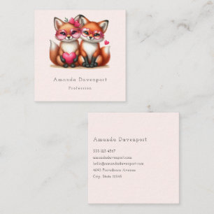Cute Orange Foxes i Kärlek Fyrkantigt Visitkort