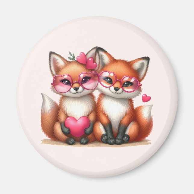 Cute Orange Foxes i Kärlek Magnet (Framsidan)