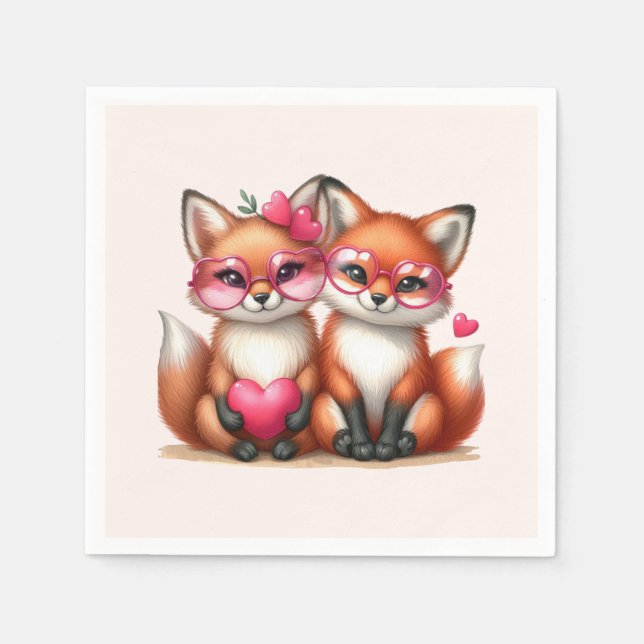 Cute Orange Foxes i Kärlek Pappersservett (Framsidan)