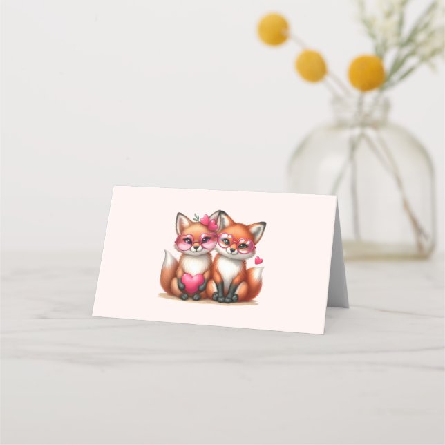 Cute Orange Foxes i Kärlek Placeringskort (Framsida)