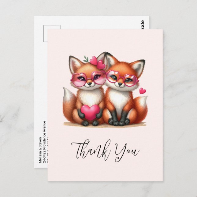 Cute Orange Foxes i Kärlek Tack Vykort (Fram/baksida)