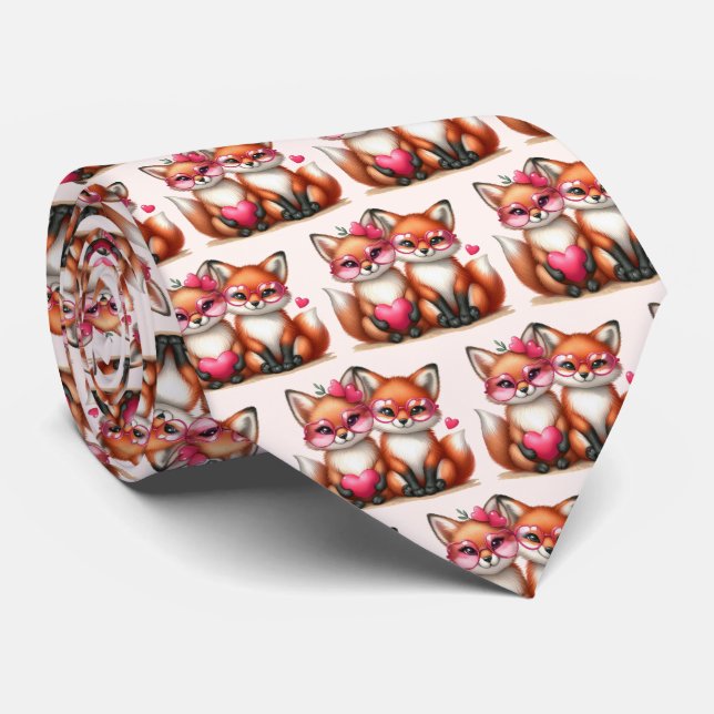 Cute Orange Foxes i Kärlek Valentindagen Mönster Slips (Rullad)