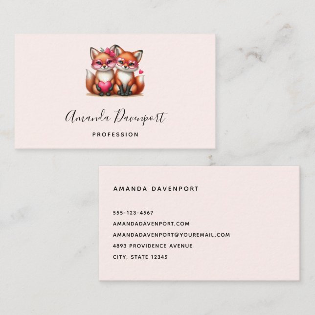 Cute Orange Foxes i Kärlek Visitkort (Fram/baksida)