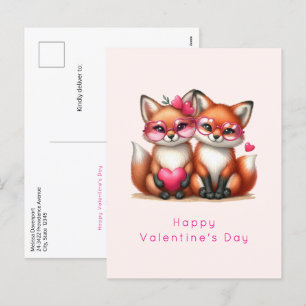 Cute Orange Foxes in Kärlek Valentine Day Helg Vykort