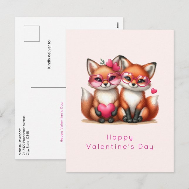Cute Orange Foxes in Kärlek Valentine Day Helg Vykort (Fram/baksida)