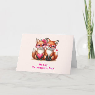 Cute Orange Foxes in Kärlek Valentine Day Helgkort