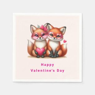 Cute Orange Foxes in Kärlek Valentine Day Pappersservett