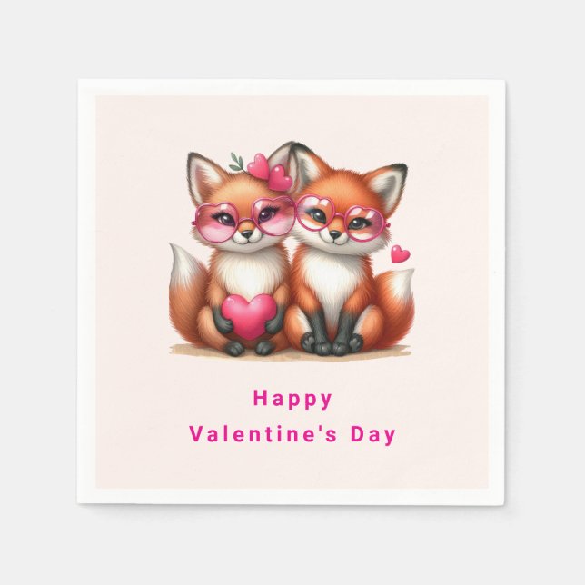Cute Orange Foxes in Kärlek Valentine Day Pappersservett (Framsidan)