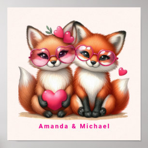 Cute Orange Foxes in Kärlek Valentine Day Poster