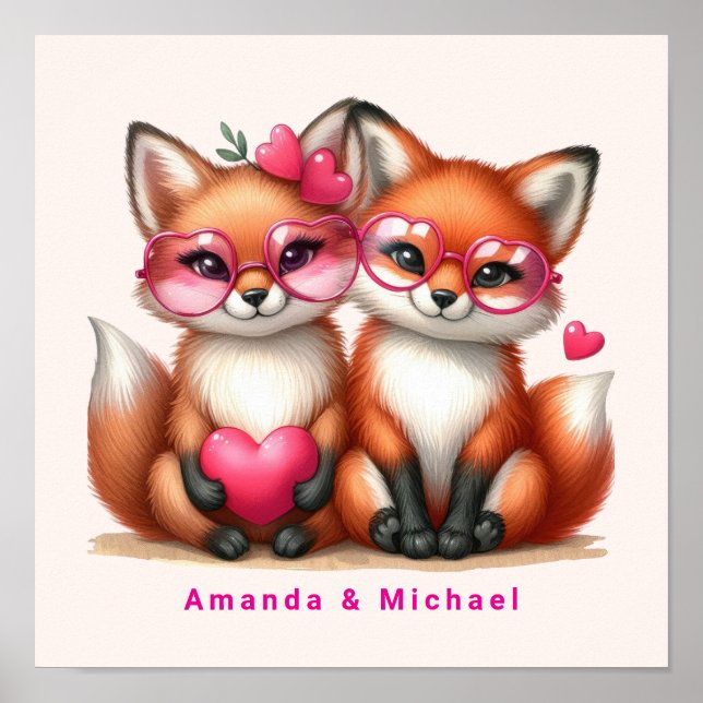 Cute Orange Foxes in Kärlek Valentine Day Poster (Framsidan)