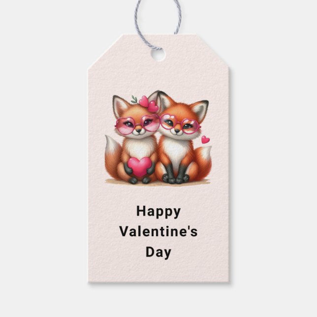 Cute Orange Foxes in Kärlek Valentine Day Presentetikett (Framsidan)