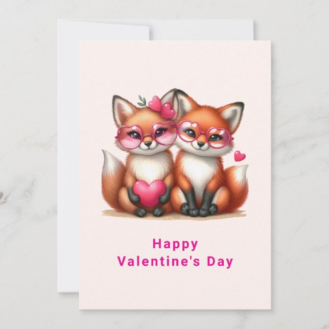 Cute Orange Foxes in Kärlek Valentine's Julkort (Framsida)