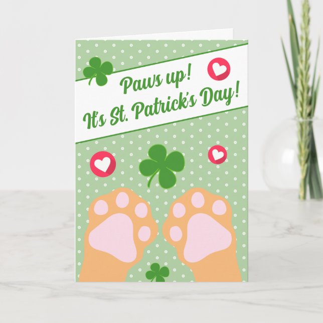 Cute Orange Ginger Cat Tass Up St patricks day Helgkort (Framsida)
