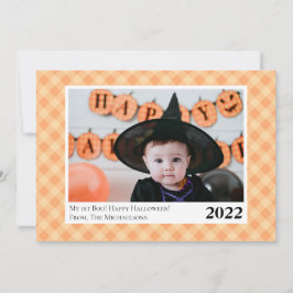 Cute Orange Gingham Play Halloween-fotokort Meddelande