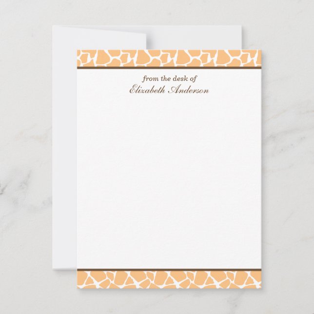 Cute Orange Giraffe Mönster-platta anteckningskort (Framsida)