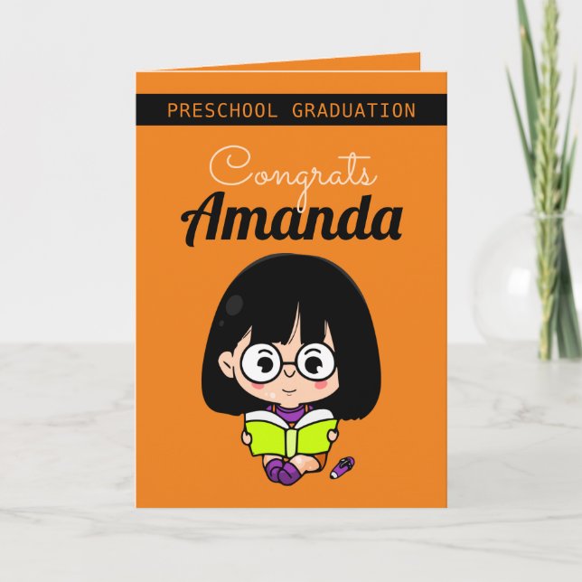 Cute Orange Girl Preschool Studenten Kort (Framsida)