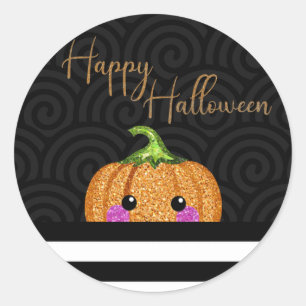 Cute orange glitter pumpa Halloween fest Runt Klistermärke