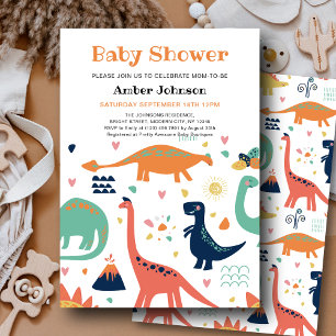 Cute Orange Grönt Baby Dinosaur Boy Shower Inbjudningar