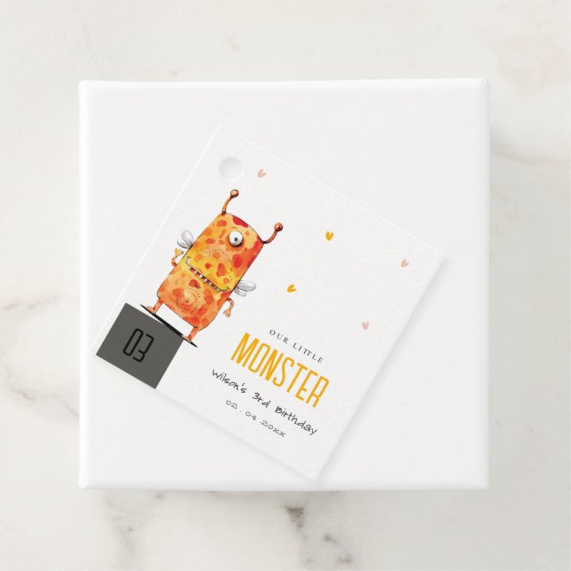 Cute Orange Gult 1 Eyed Monster Barns födelsedag Gåvor Etiketter (På plats)