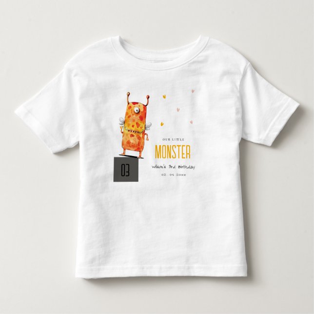 Cute Orange Gult 1 Eyed Monster Barns födelsedag T Shirt (Framsida)
