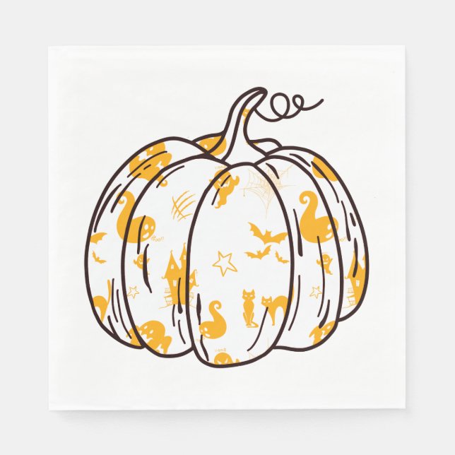 Cute Orange Halloween-ikoner i Pumpkin Luncheon Pappersservett (Framsidan)