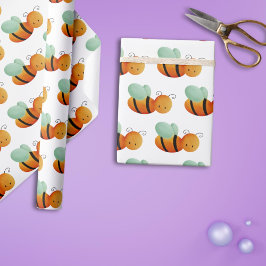 Cute Orange honey Bee Mönster Illustrated Presentpapper