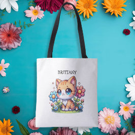 Cute Orange Kattunge i Personligen Flowers Tygkasse