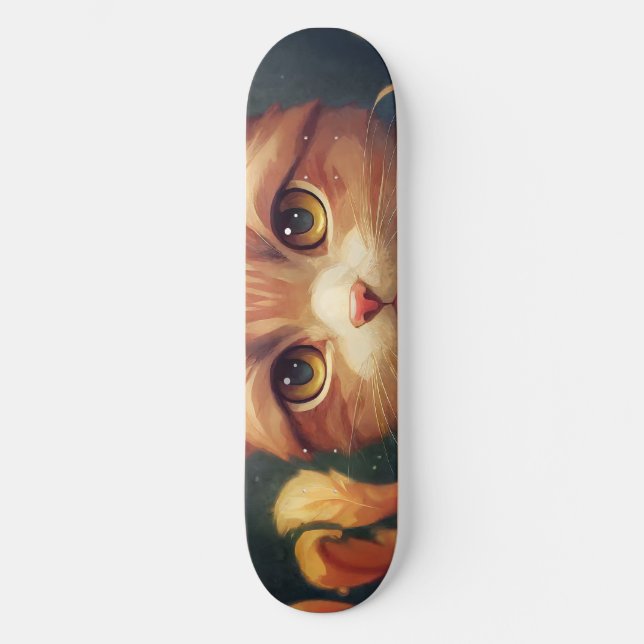 Cute Orange Kattunge Mini Skateboard Bräda 18,5 Cm (Framsida)
