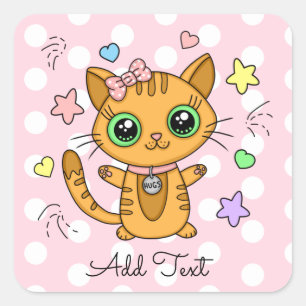 Cute Orange Kattunge rosa Polka Dot personlig Fyrkantigt Klistermärke