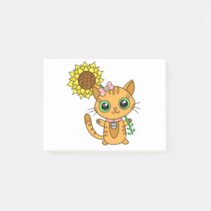 Cute Orange Kawaii Cat med solros Post-it Block