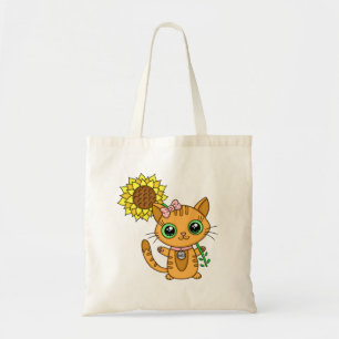 Cute Orange Kawaii Cat med solros Tygkasse