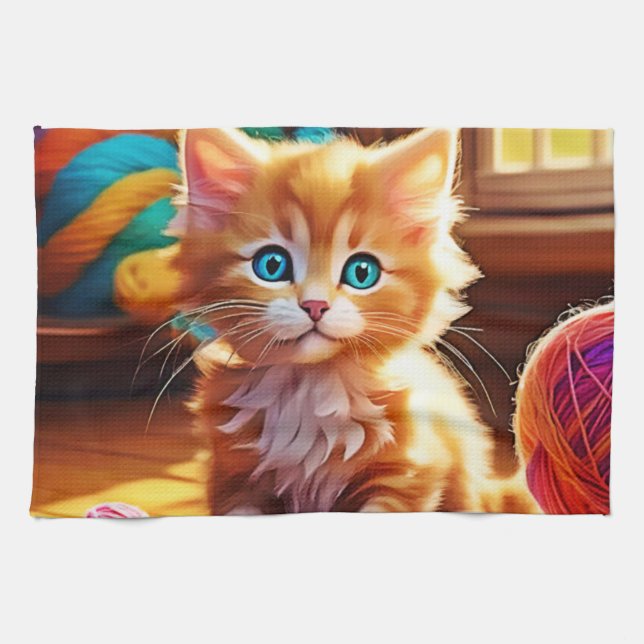 Cute Orange Kitten Art Kökshandduk (Horisontell)