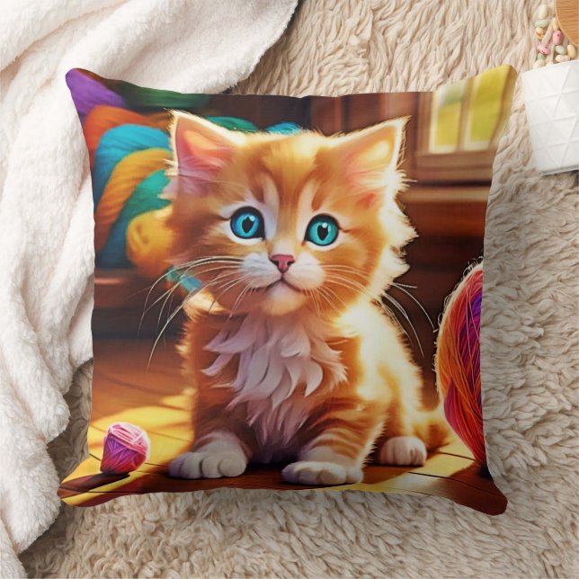 Cute Orange Kitten Art Kudde (Filt)