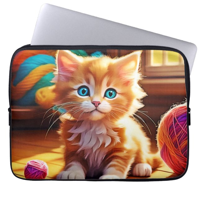 Cute Orange Kitten Art Laptop Fodral (Framsidan)