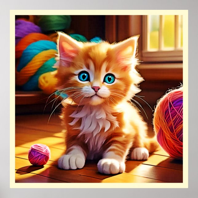 Cute Orange Kitten Art Poster (Framsidan)