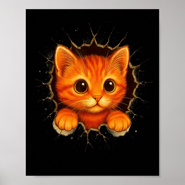 Cute Orange Kitten Cracks Mug Wall Funny Cat Lover Poster (Framsidan)