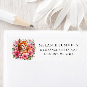 Cute Orange Kitten Flowers Returadressetikett Returadress Etikett