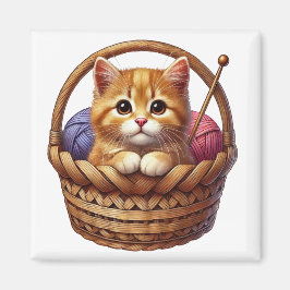 Cute Orange Kitten i Basket med garn Magnet
