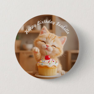 Cute Orange Kitten med en cupkaka Knapp