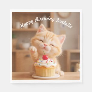Cute Orange Kitten med en cupkaka Pappersservett