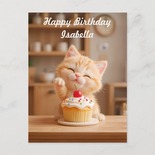 Cute Orange Kitten med en cupkaka Vykort (Framsida)